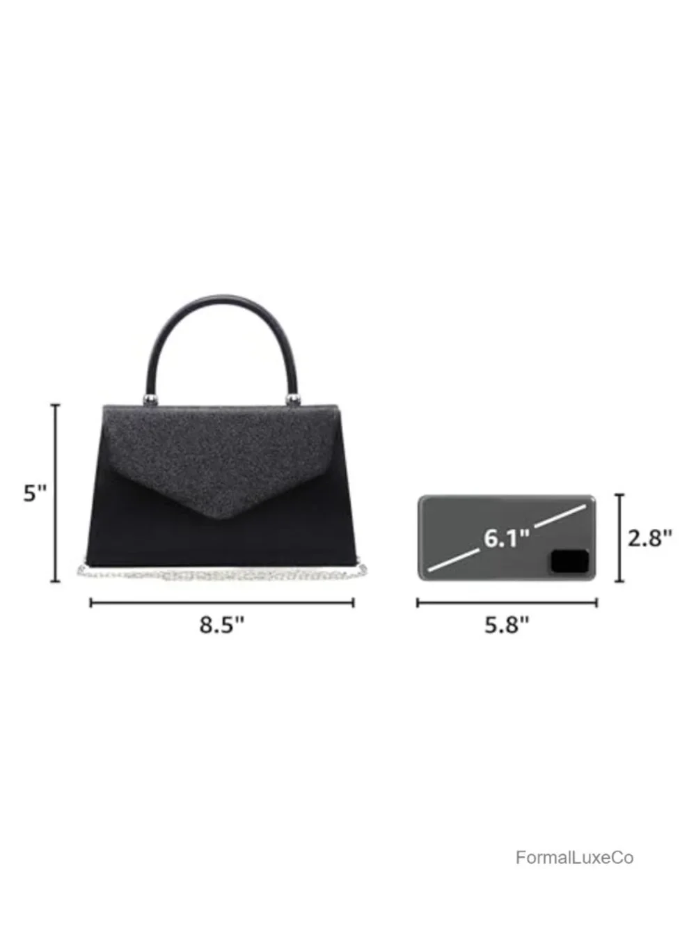 Elegant Evening Clutch with Frosted Glitter, Detachable Chain Strap, Snap